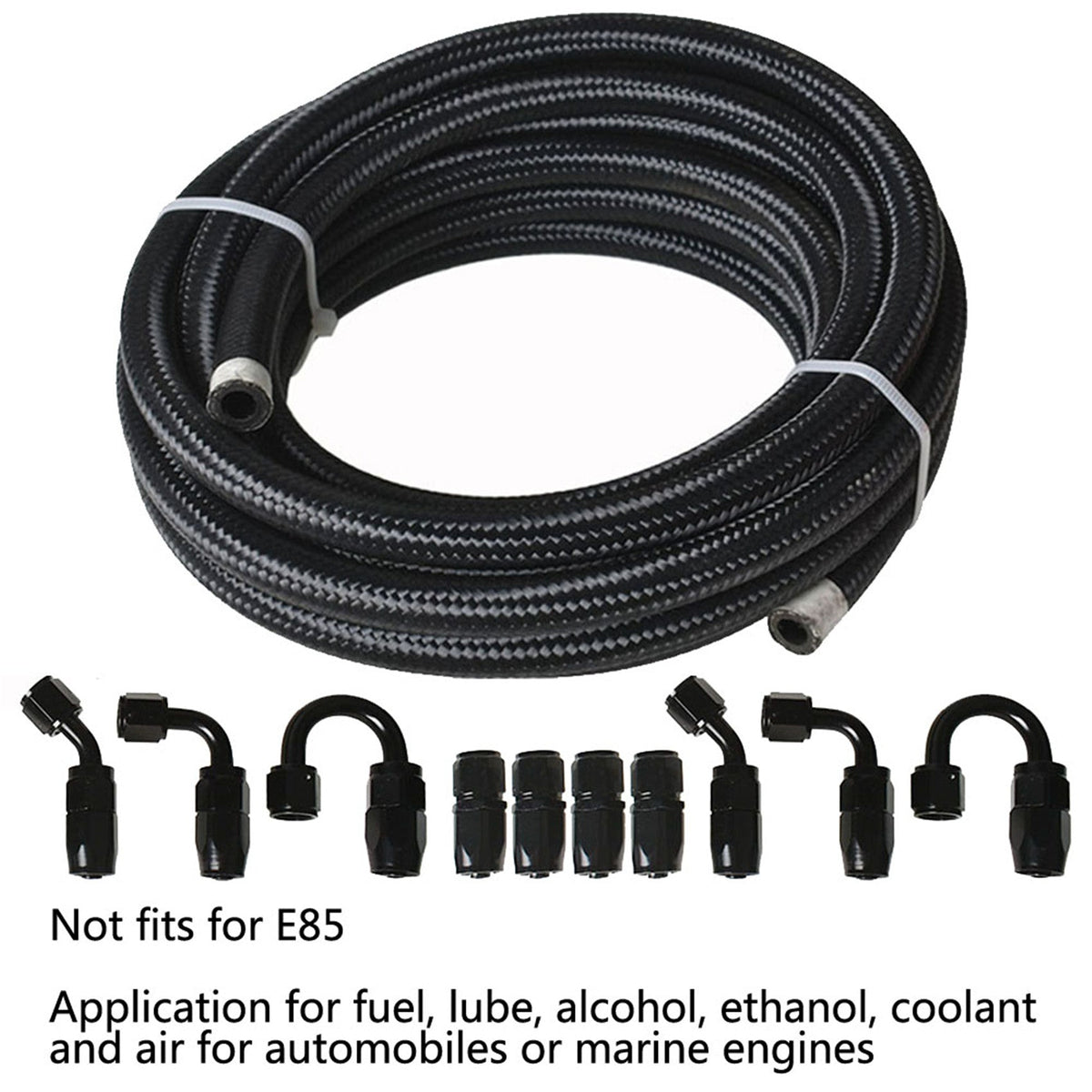 20FT Braided Fuel Hose Line & 8AN Swivel Hose End Fitting Kit Black Lab Work Auto