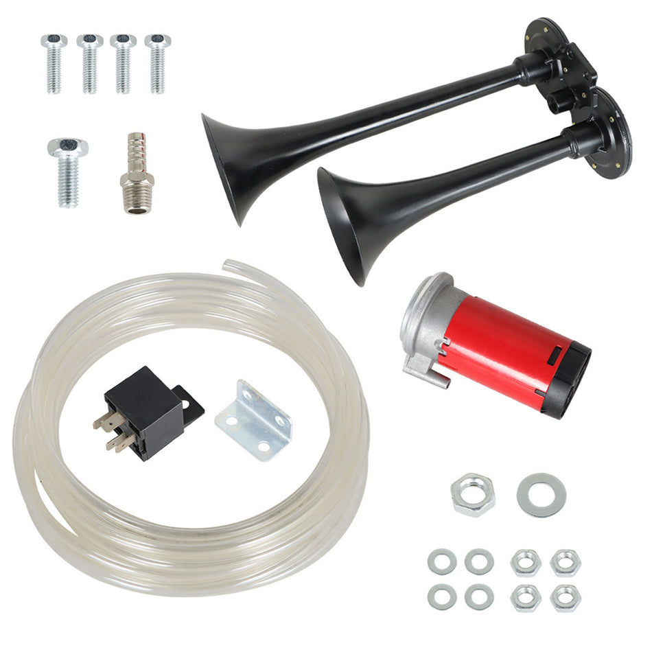 Black Loud Dual Trumpet Train Air Horn Kit Replacement for Truck/Car VXH2311B