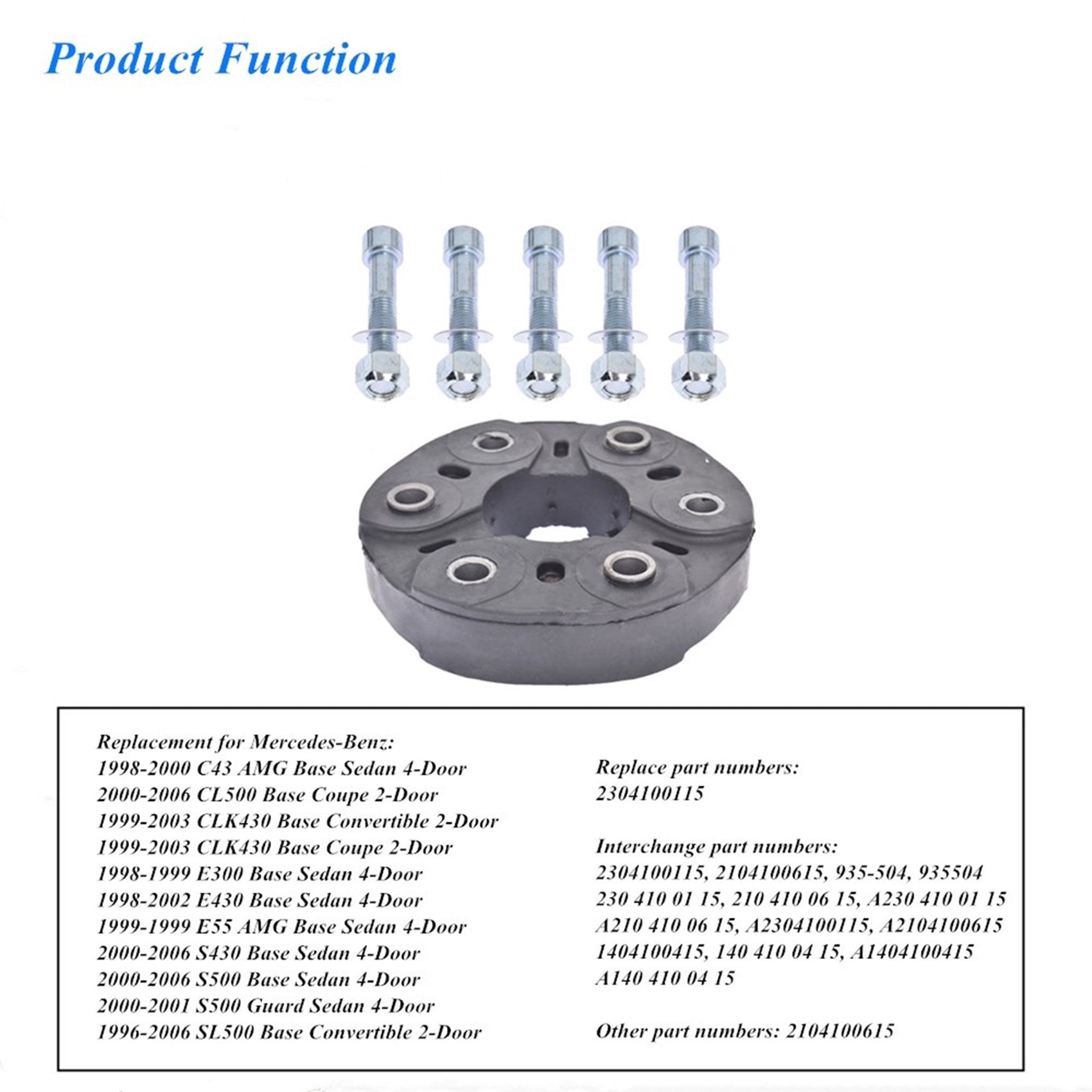 2304100115 Drive Shaft Flex Joint Disc for Mercedes-Benz W210 W220 C215 R230 Lab Work Auto