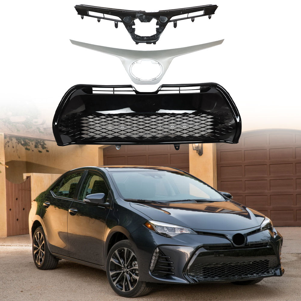 For 2017 2018 2019 Toyota Corolla SE XSE Front Bumper Upper+Lower Grille Black