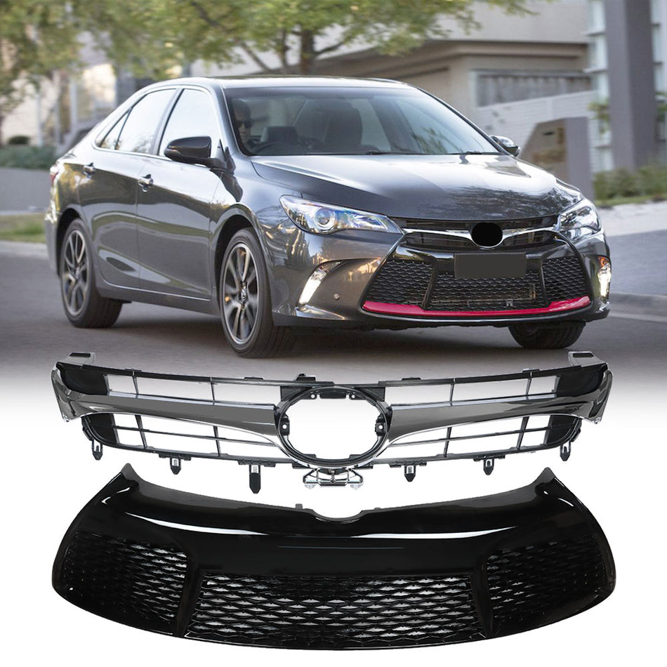 Labwork Front Plastic Grille Bumper For 2015-2017 Toyota Camry SE Black Upper Lower