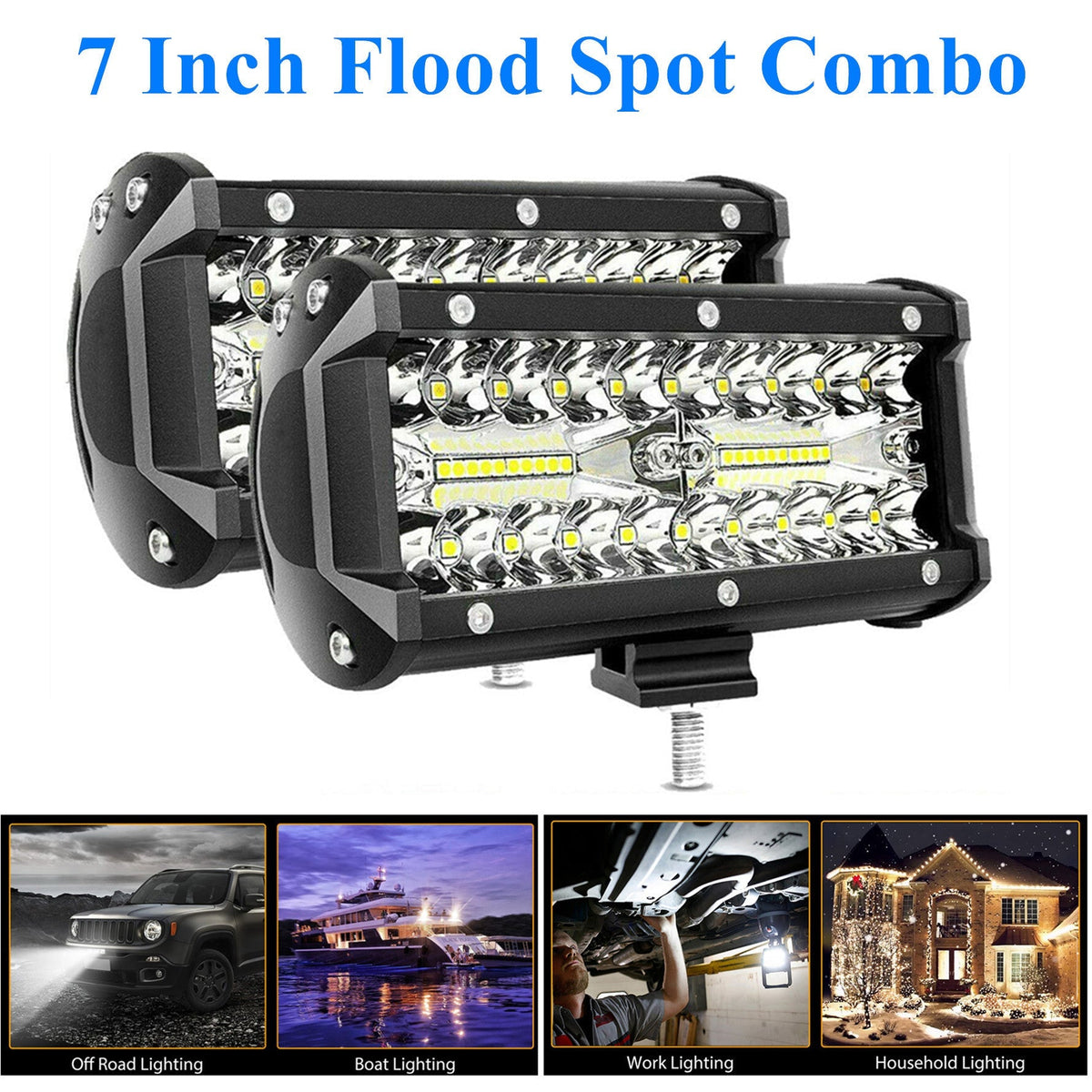 2x 7inch LED Work Light Bar Flood Spot Combo Fog Lamp Offroad Driving Truck 800W Lab Work Auto