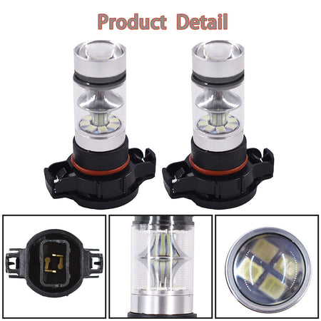 2x H16 5202 PS24WFF 8000K Ice Blue 100W  LED Fog Light Driving Bulb DRL NEW Lab Work Auto