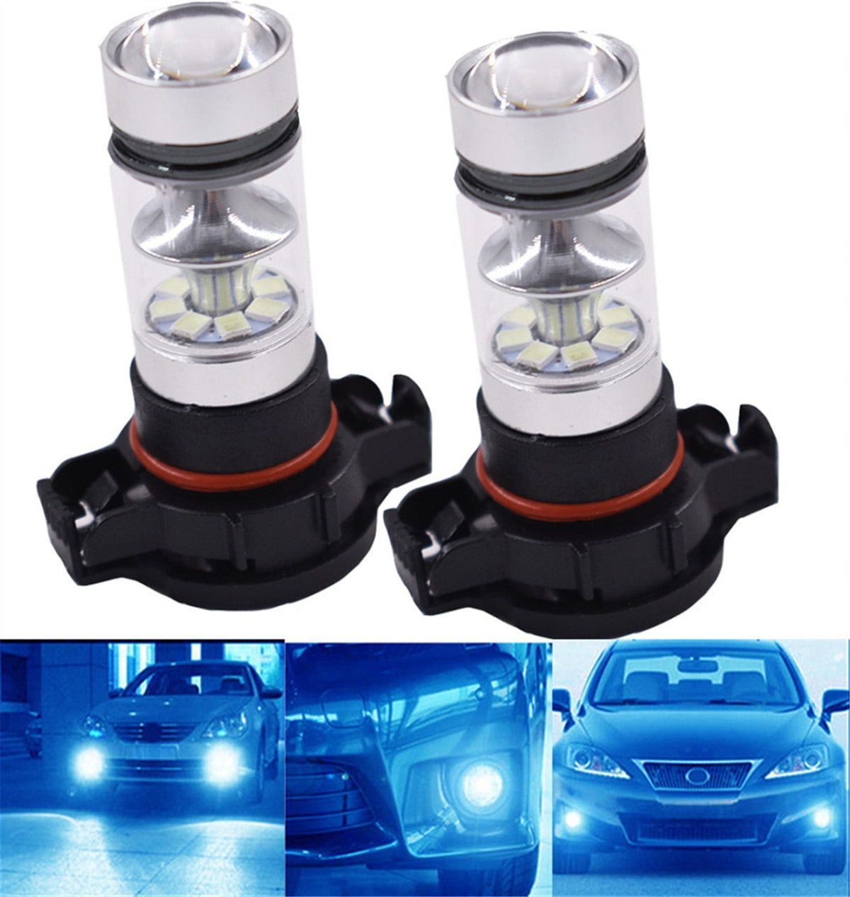 2x H16 5202 PS24WFF 8000K Ice Blue 100W  LED Fog Light Driving Bulb DRL NEW Lab Work Auto