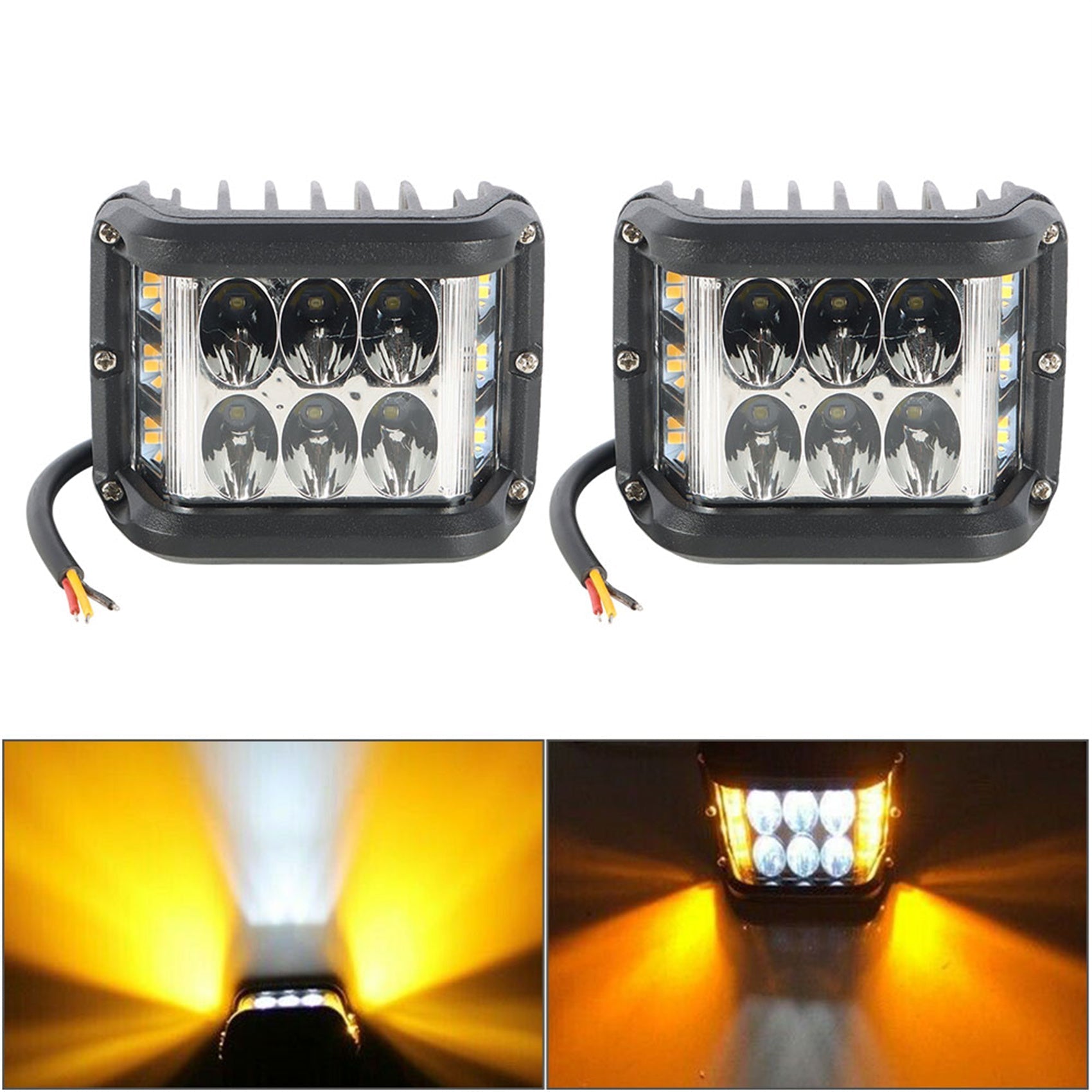 2x4 Inch Work Cube Side Shooter LED Light Bar Pod White & Amber Strobe Lamp SUV Lab Work Auto