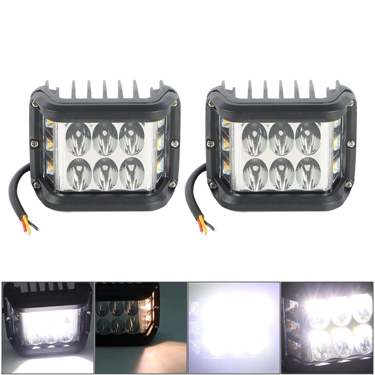 2x4 Inch Work Cube Side Shooter LED Light Bar Pod White & Amber Strobe Lamp SUV Lab Work Auto