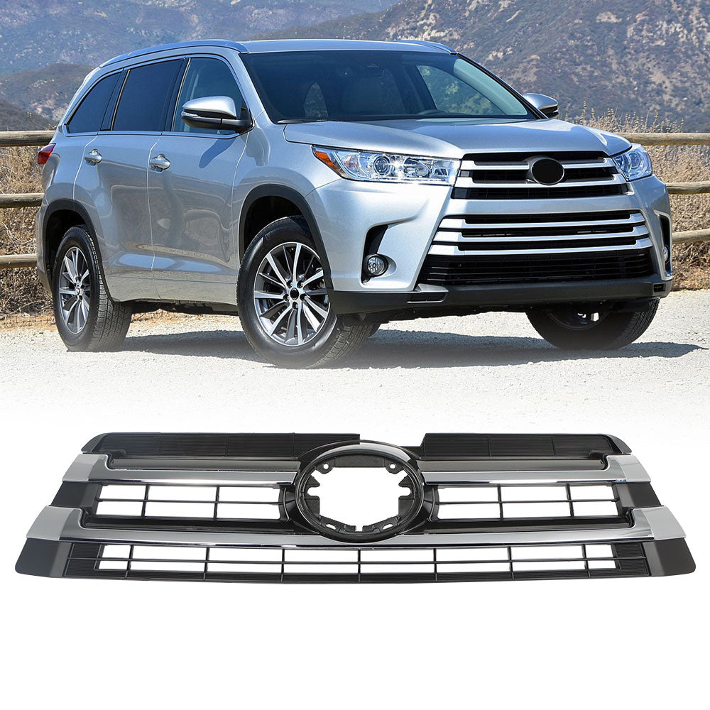 Grille Bumper Set For 2017-2019 Toyota Highlander Upper Black Mesh Plastic