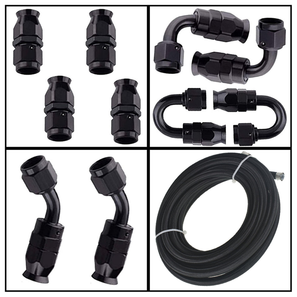 labwork 8AN Black Nylon PTFE (Teflon) Fuel Line Hose Kit 20 Feet Gas Ethanol E85 Oil Line Hose with 10PCS Swivel Fuel Hose Fitting Adapter Kit