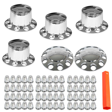 33mm Lug Front & Rear Complete Chrome Hub Cover Semi Truck Wheel Kit Axle Cover Lab Work Auto