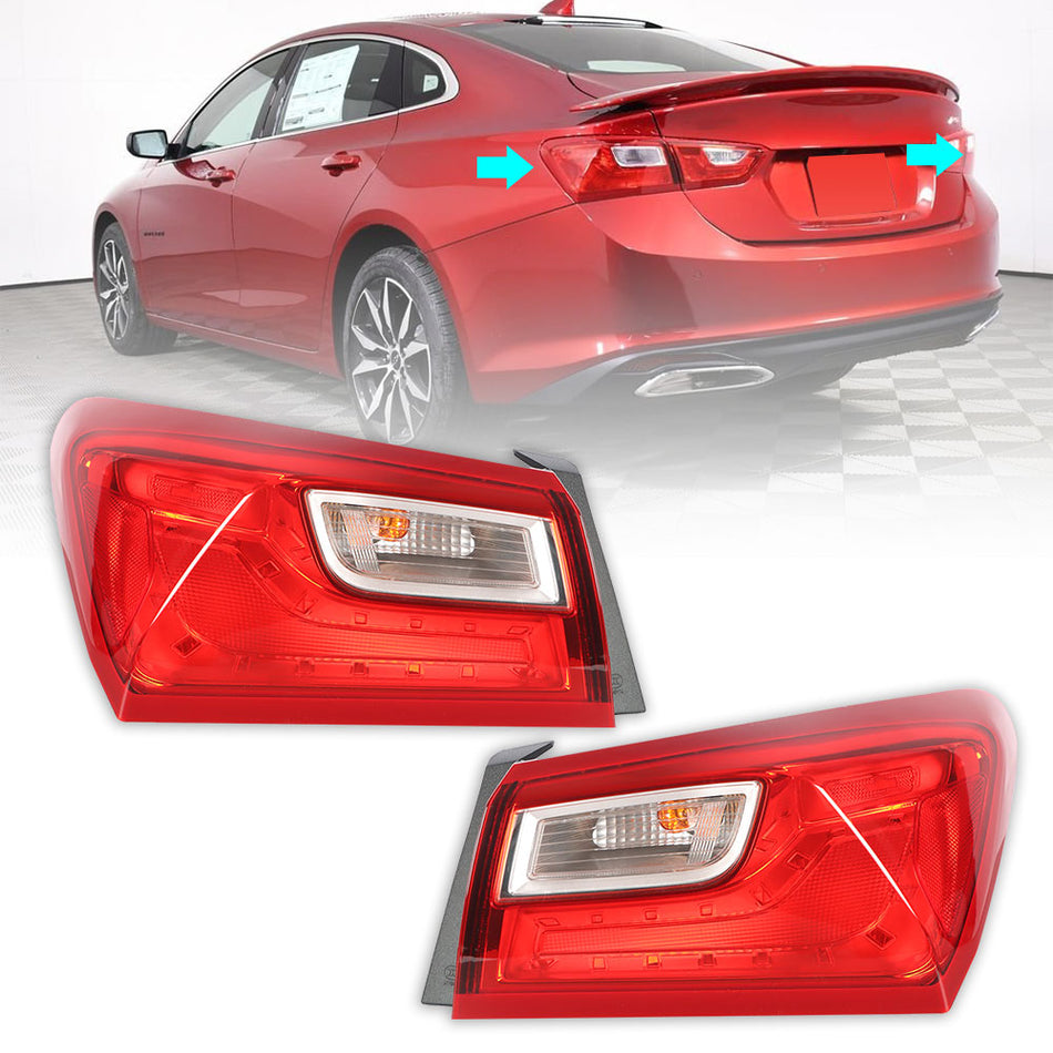 Labwork Outer Tail Lights For 2016-2021 Chevy Malibu Rear Brake Lamps Left+Right