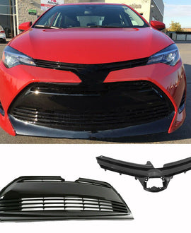 Front Bumper Upper Lower Grille Fit For 2017-2019 Toyota Corolla LE XLE