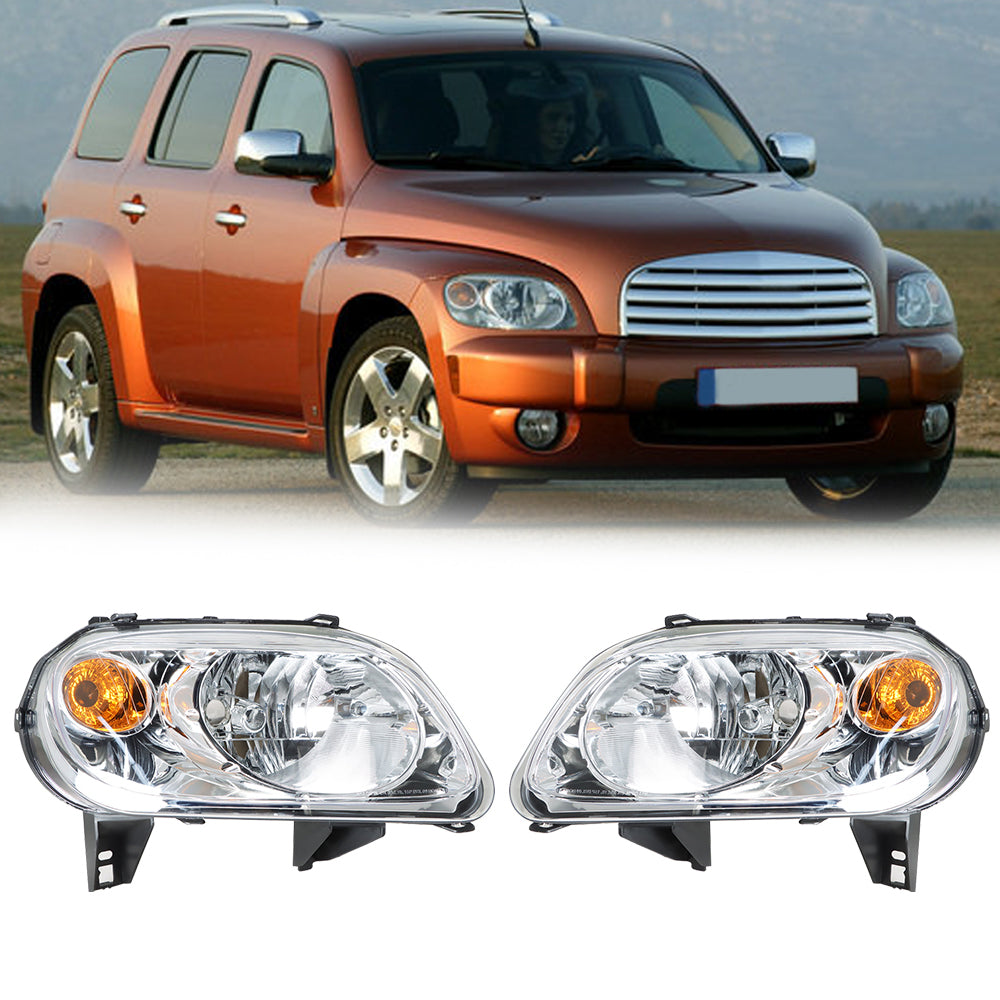 Right+Left Headlights For 2006-2011 Chevy HHR Halogen Chrome Housing Clear Lens