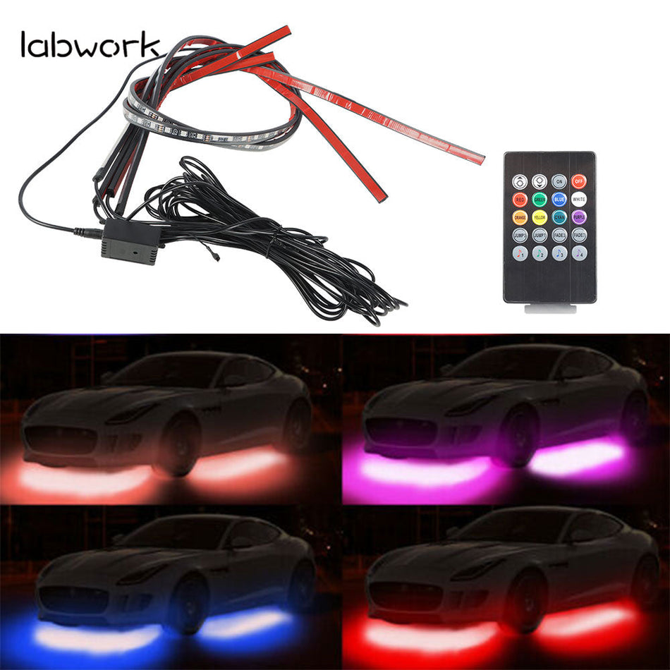 4×8 Color 12V LED RGB Car Truck Underglow Under Body Neon Accent Tube Lights Kit Lab Work Auto