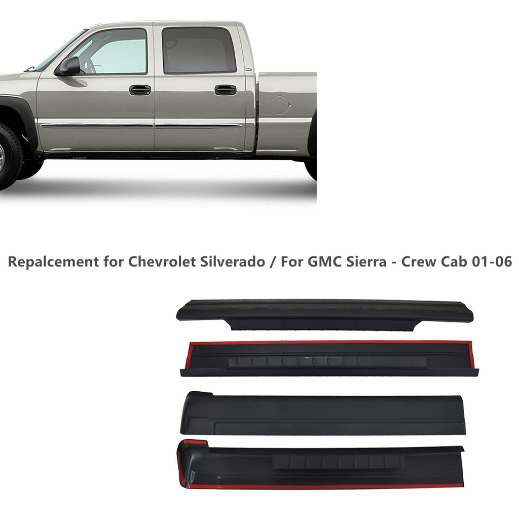 4 X For Chevrolet Silverado / Sierra Crew Cab Rocker Panel Guard Cover Trim Lab Work Auto