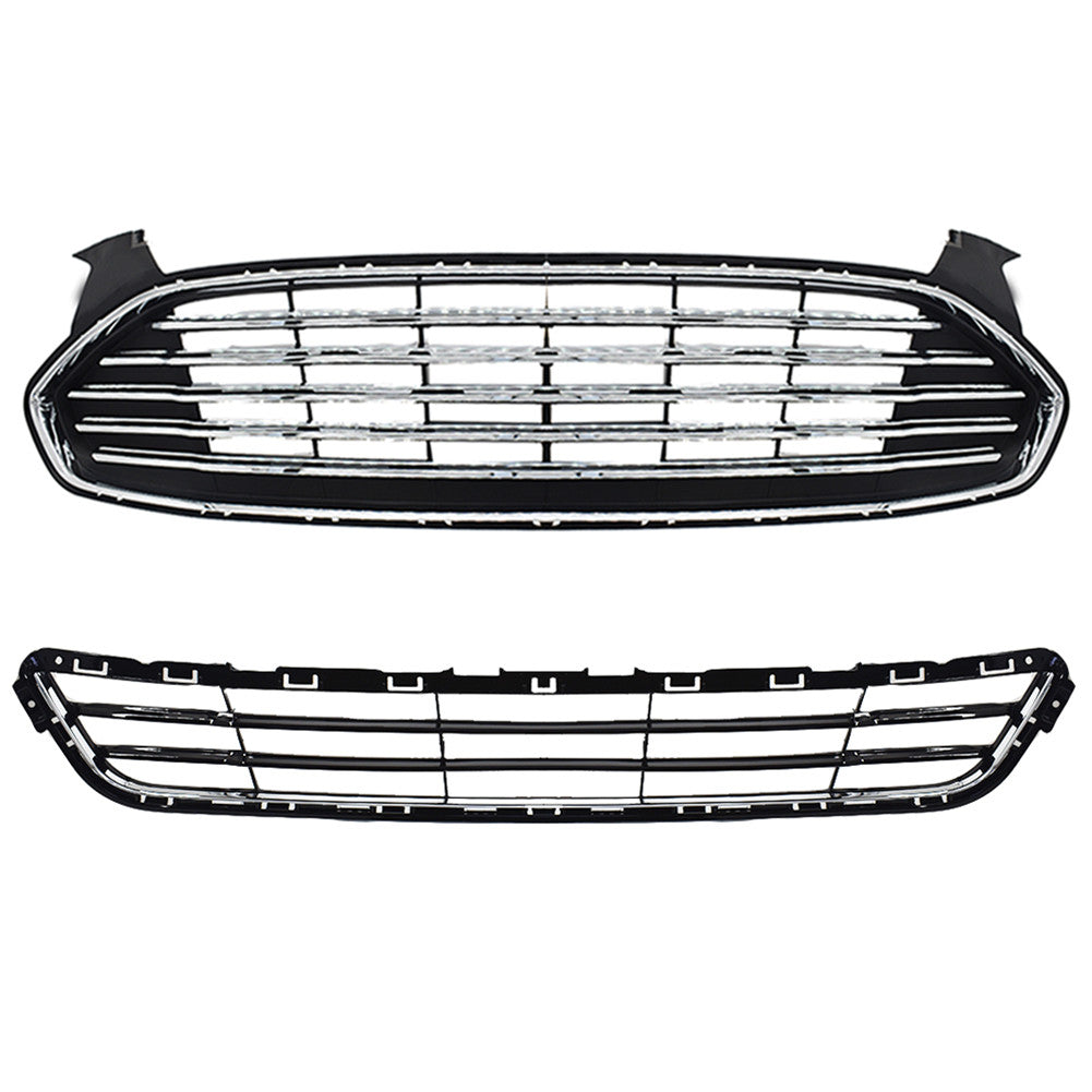 Labwork Front Radiator Grille Grill Upper+Lower Kit For Ford Fusion/Mondeo 2013-2016