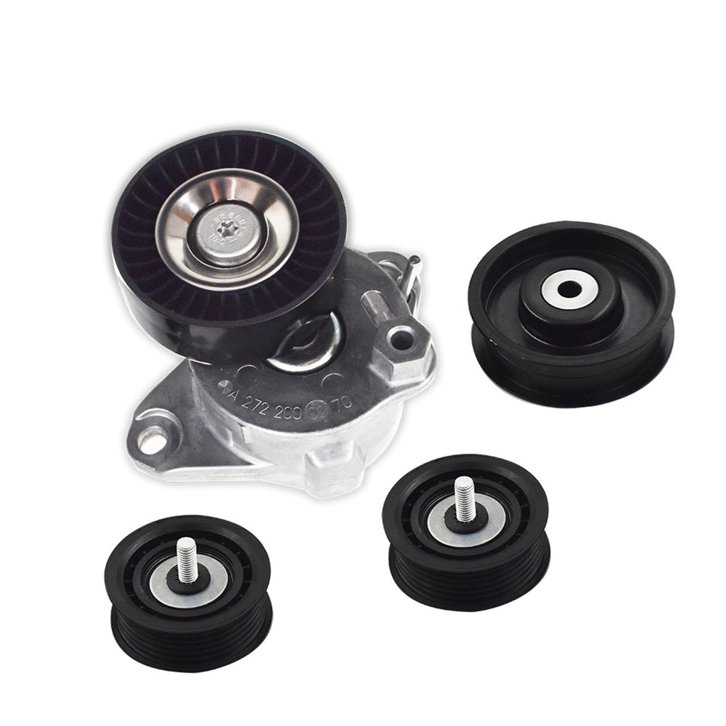 4PCS Belt Tensioner W/ Pulley + Idler Pulley for Mercedes C300 C350 E350 ML350 Lab Work Auto