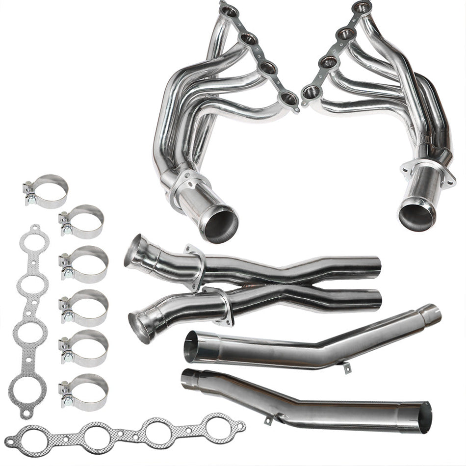 4pcs Exhaust Manifold Headers & X Pipe For 05-12 Corvette LS2 LS3 6.0/6.2/7.0L Lab Work Auto