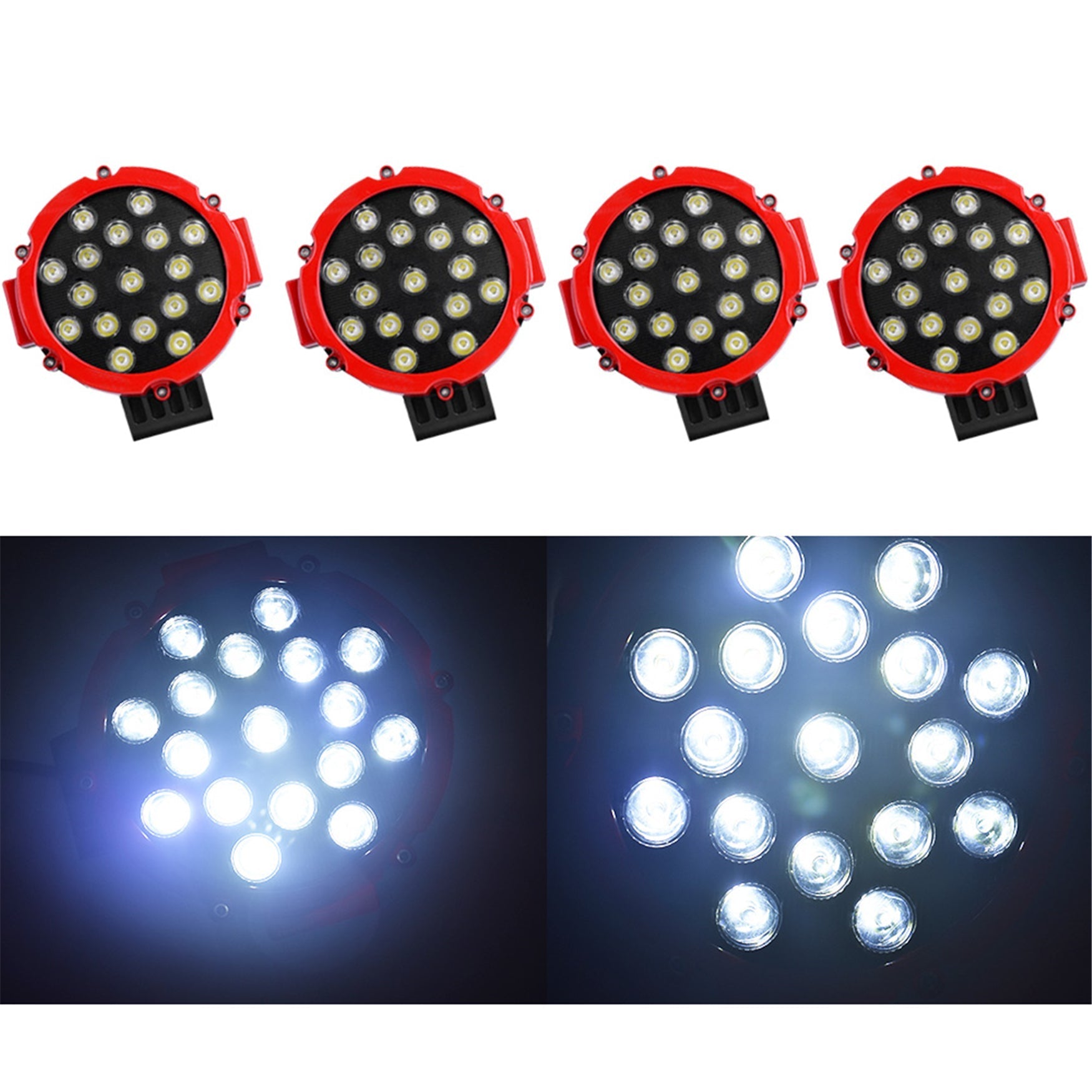 4x 7 Inch LED Pods Work Light Bar Red Round Driving Fog Headlight Truck Off Road Lab Work Auto