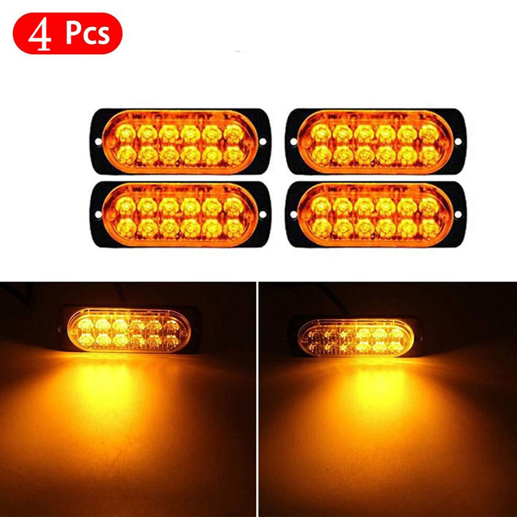 4x Strobe 12 Led Amber Hazard Beacon Emergency Flashing Side Marker Light Bars Lab Work Auto