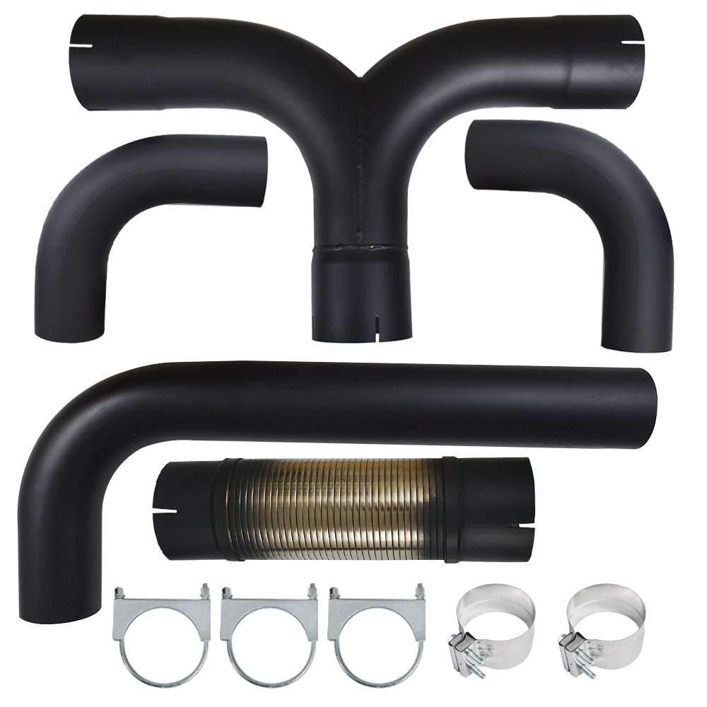 5" Black Turbo Dual Smoker Diesel Exhaust Stack T Pipe System Kit Universal Lab Work Auto