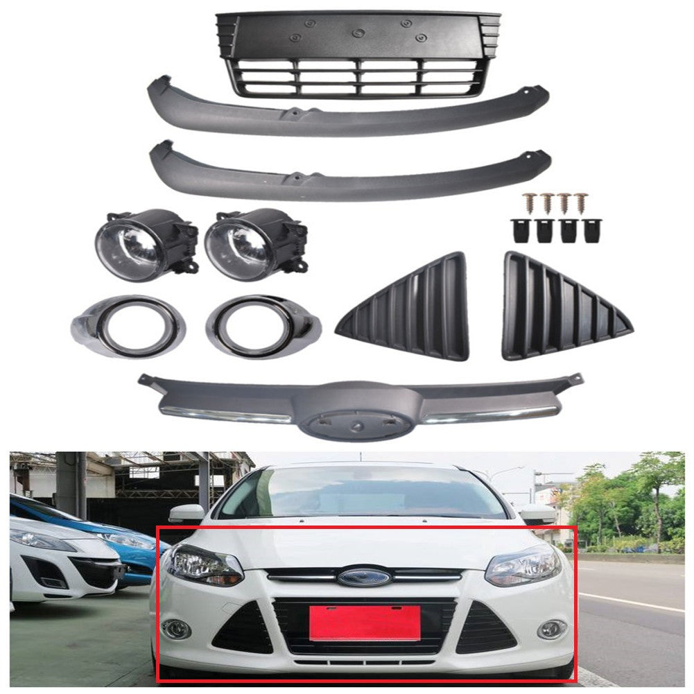 RainMan S Complete Front Bumper Grille Cover Fog Lights Assembly Replacement for 2012-2014 FORD FOCUS