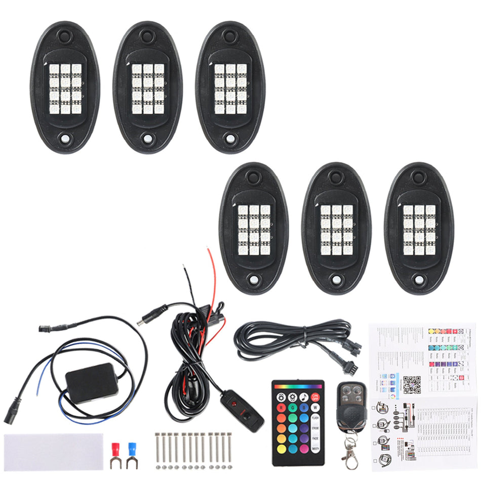 6 Pods RGB LED Rock Lights Wireless APP Music Chasing Offroad ATV 12V-24V Lab Work Auto