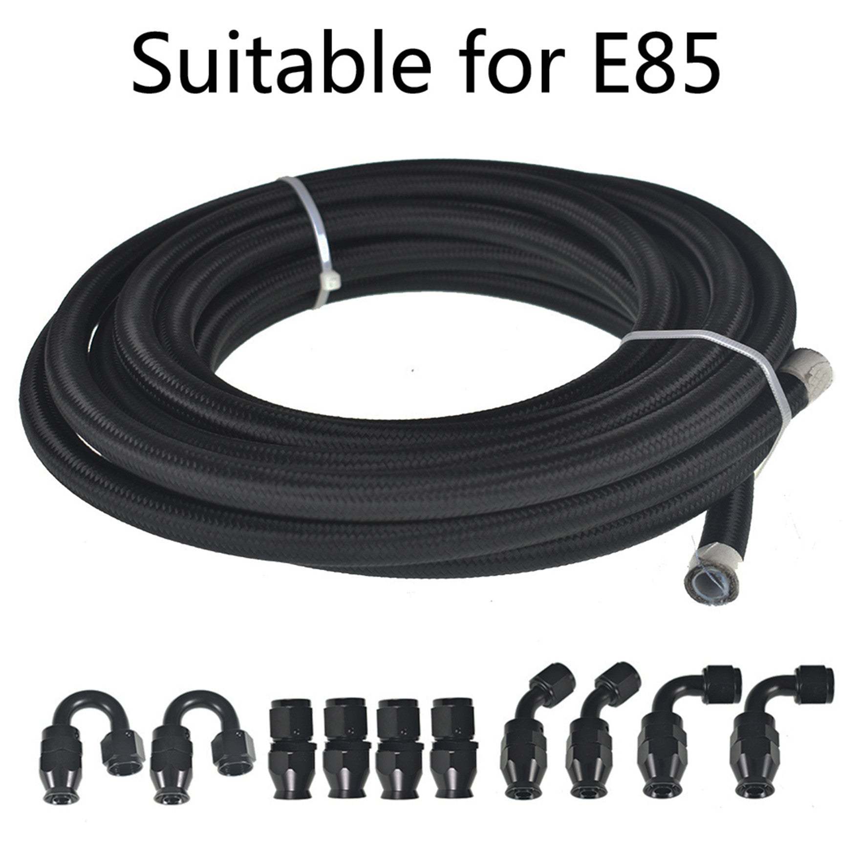 6AN Black Nylon E85 PTFE Fuel Line 10FT 12FT 20FT 30FT 10 Fittings Hose Kit E85 Lab Work Auto