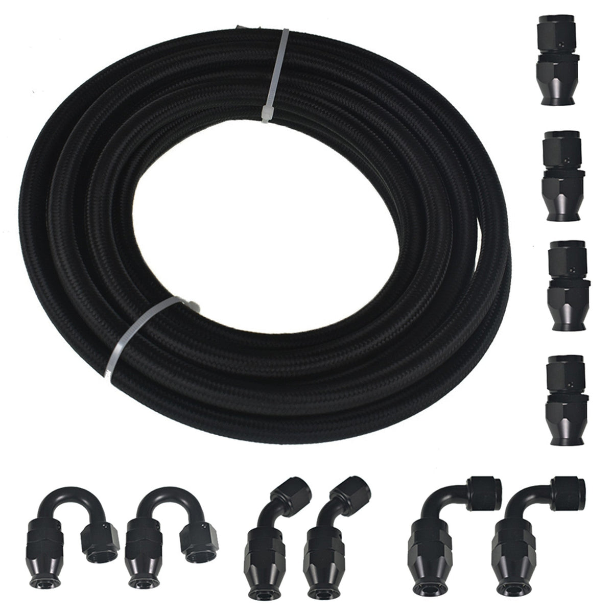 6AN Black Nylon E85 PTFE Fuel Line 10FT 12FT 20FT 30FT 10 Fittings Hose Kit E85 Lab Work Auto