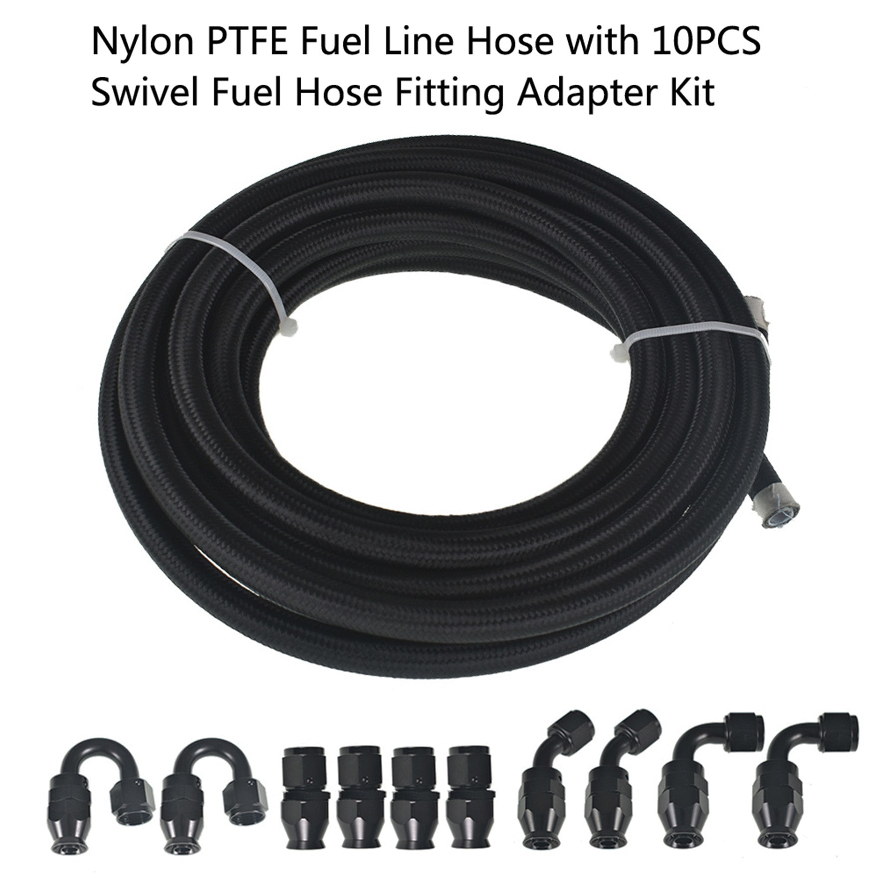 6AN Black Nylon E85 PTFE Fuel Line 10FT 12FT 20FT 30FT 10 Fittings Hose Kit E85 Lab Work Auto