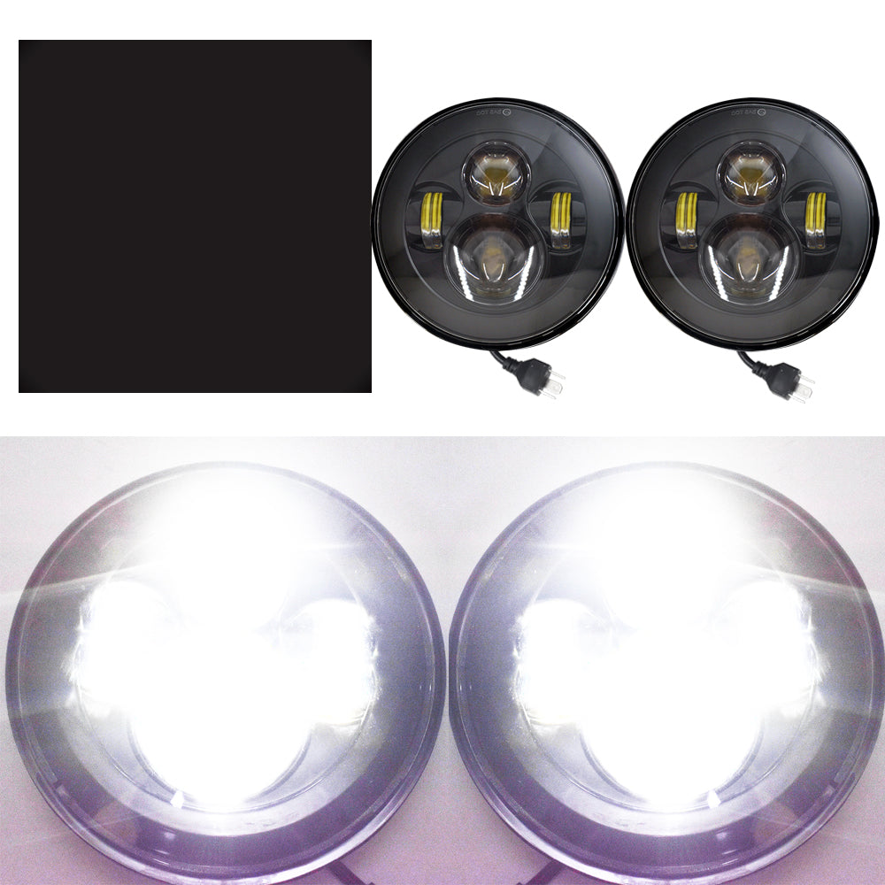 7" Round LH+RH LED Headlight Hi/Low Beam For Jeep Wrangler JK TJ CJ Pair Black Lab Work Auto 