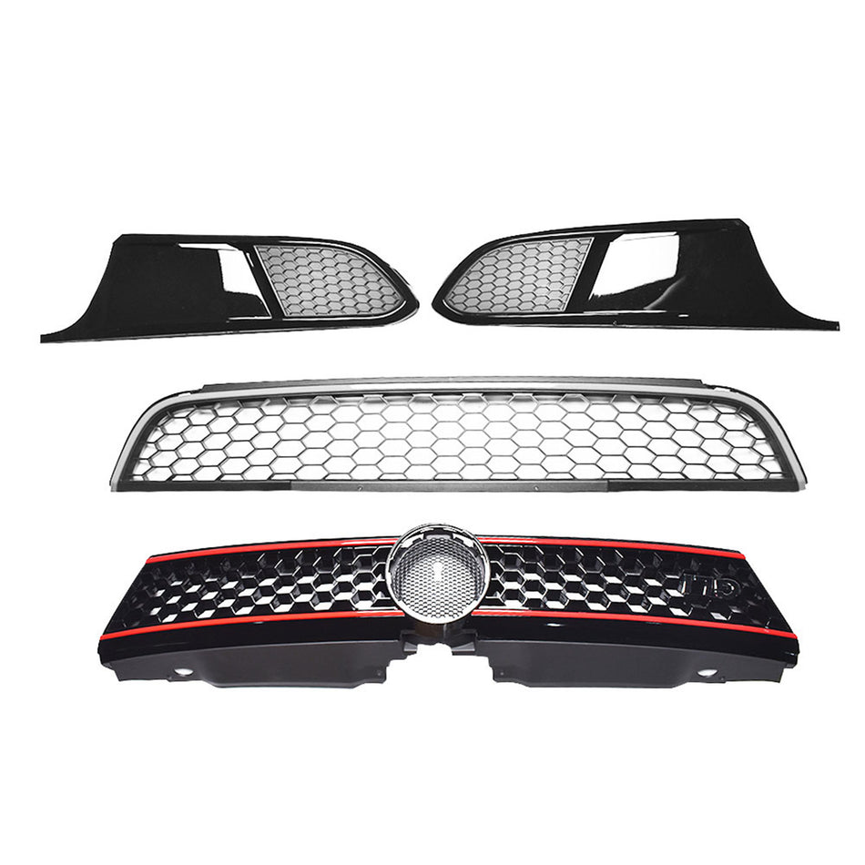 Front Upper Lower Grille Red Trim With Bezel Replacement for VW Jetta MK6 Sedan 2011 2012 2013 2014