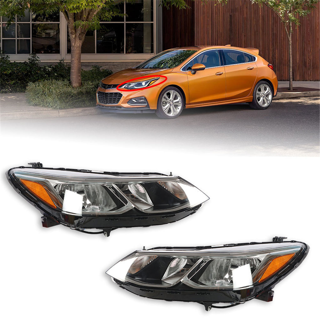 Right&Left Headlights For 2016-2018 Chevrolet Cruze Chrome Headlamp Halogen Type