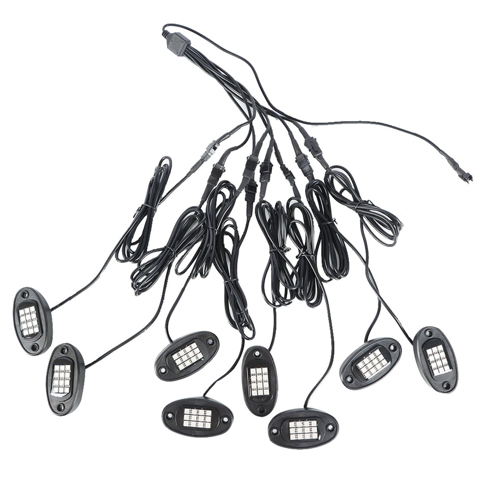 8pcs RGB LED Brake Lights Emergency Beacon Light w/Remote Control Wiring Harness Lab Work Auto