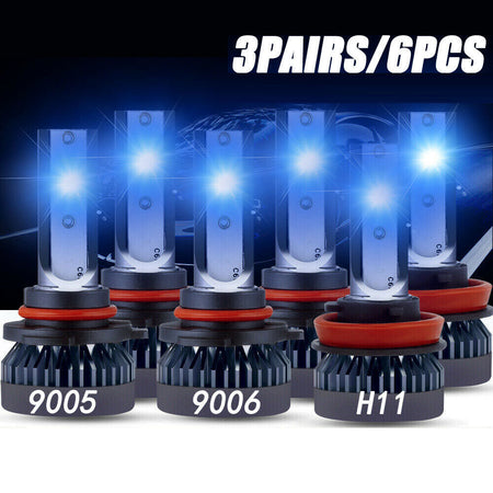 9005+9006+H11 Combo COB LED Headlight Fog Lamp Bulb ICE BLUE 8000K Hi/ Lo Beam Lab Work Auto