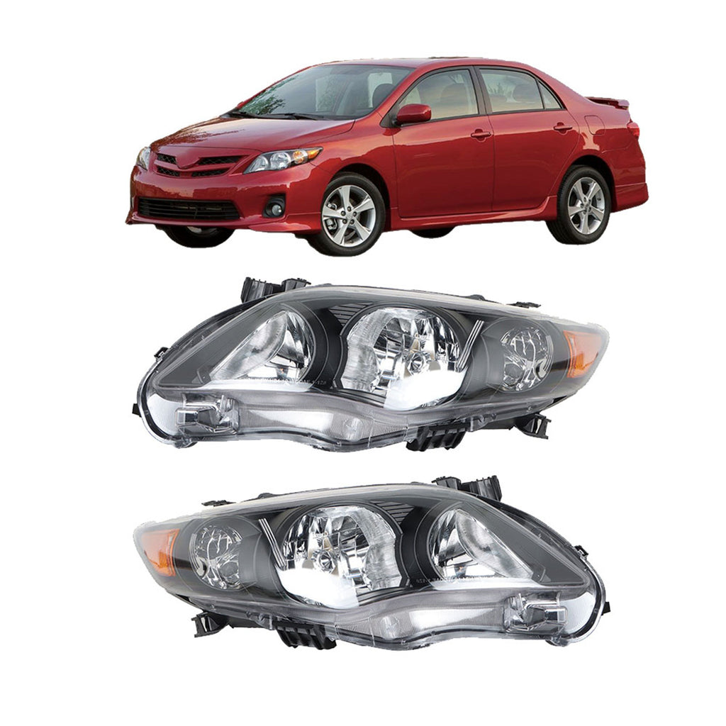 Labwork Left & Right Headlights For 2011 2012 2013 Toyota Corolla S Black Housing