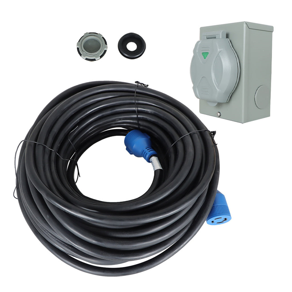 Labwork 75 Feet 4 Prong 125V/250V 30A Generator Cord and Pre-Drilled Power Inlet Box Combo Kit