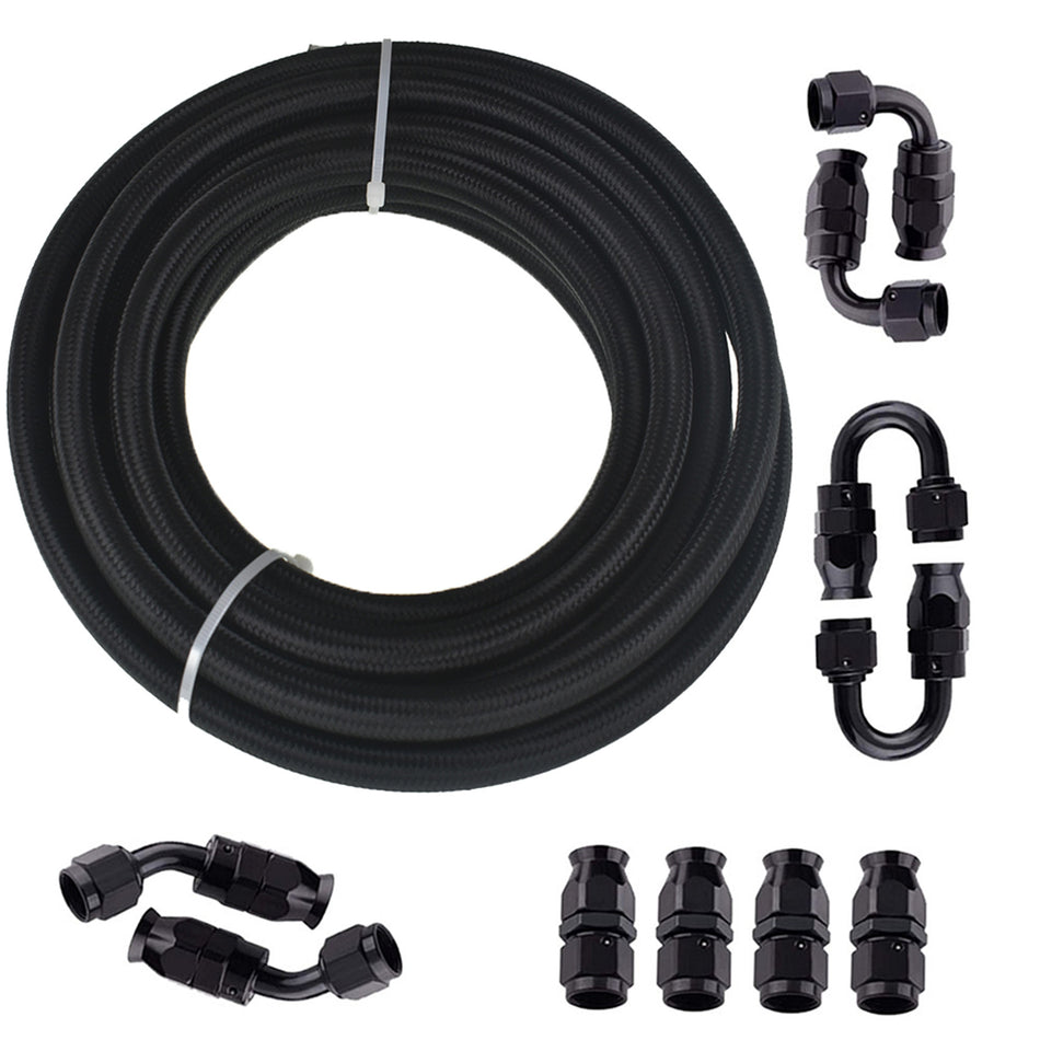 labwork 8AN Black Nylon PTFE (Teflon) Fuel Line Hose Kit 20 Feet Gas Ethanol E85 Oil Line Hose with 10PCS Swivel Fuel Hose Fitting Adapter Kit