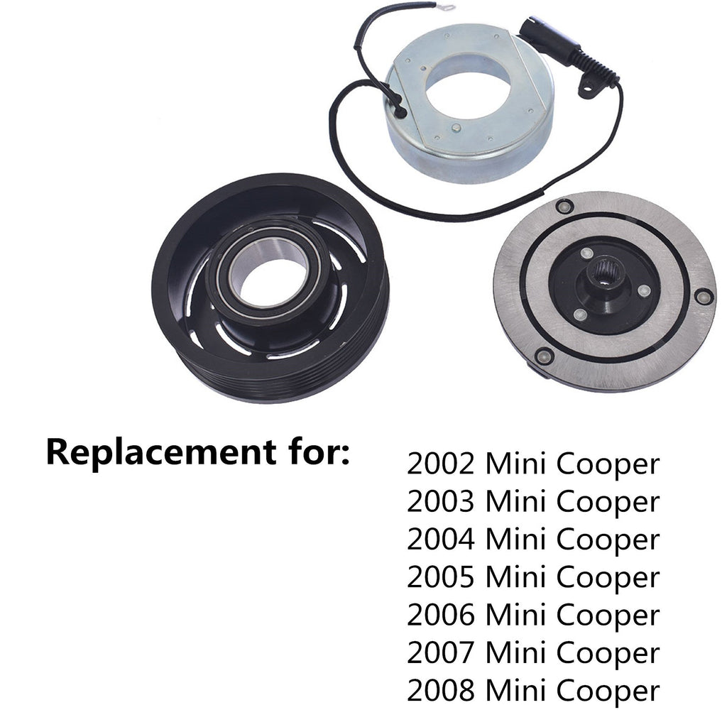 AC Compressor CVC Clutch Kit Pulley Coil For 02 - 08 Mini Cooper 6 Groove 1.6L Lab Work Auto