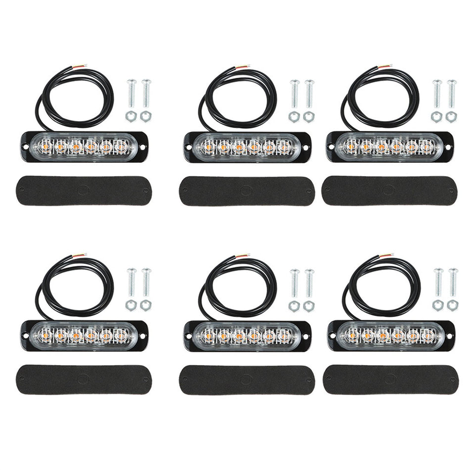 Amber 6 LED Car Truck Emergency Beacon Warning Hazard Flash Strobe Light 6pcs Lab Work Auto