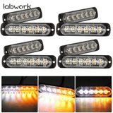 Amber/White 6LED Car Truck Emergency Beacon Warning Hazard Flash Strobe Light X8