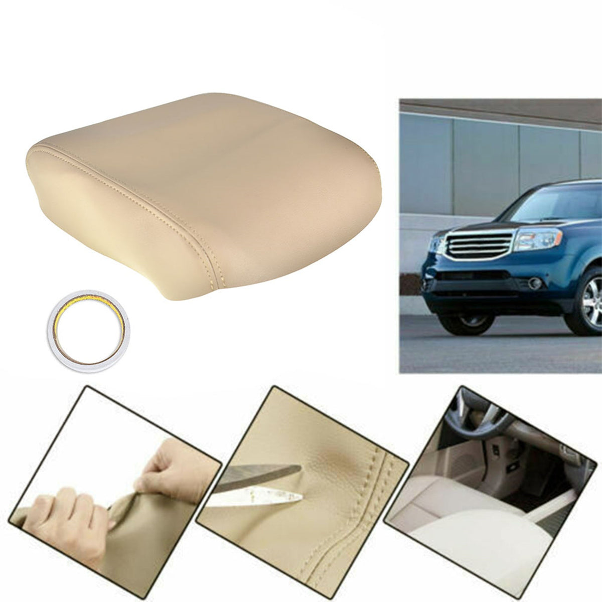 Beige Tan Leather Armrest Center Console Lid Cover  For Honda Pilot 2009-2015 Lab Work Auto