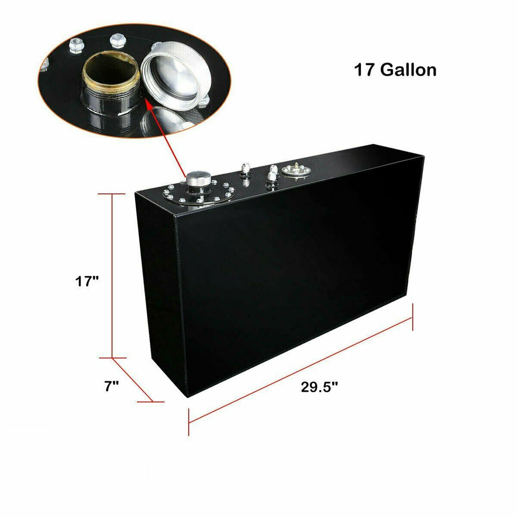 Black 17 Gallon Slim Race Fuel Cell Gas Tank w/ Level Sender Top-Feed Aluminum Lab Work Auto