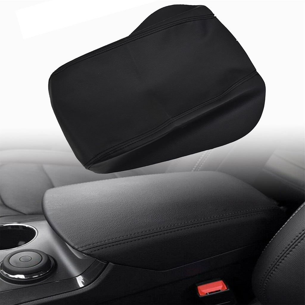 Black Leather Center Console Lid Armrest Cover Skin For 2011-2018 Ford Explorer Lab Work Auto