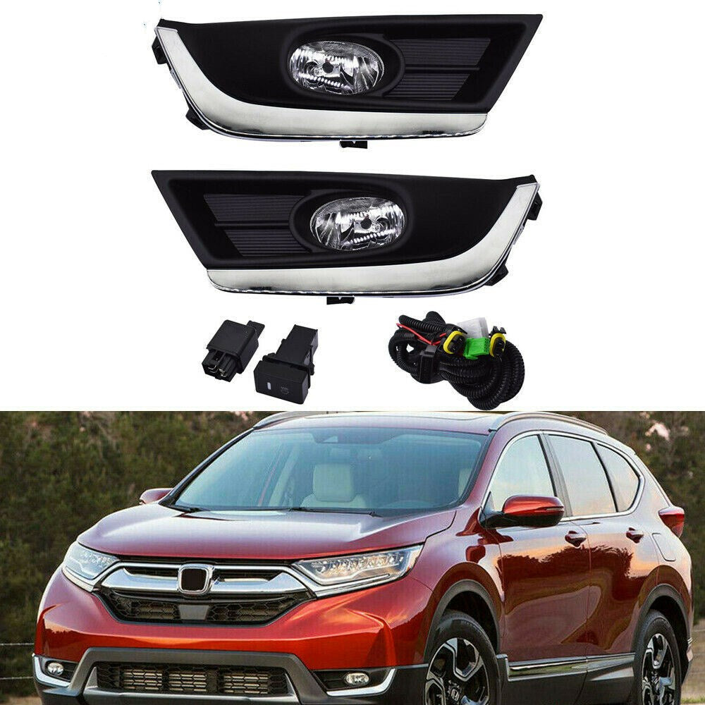 Bumper Fog Lights Driving Left+Right For Chrome Trim 2017-2018 Honda CRV CR-V Lab Work Auto