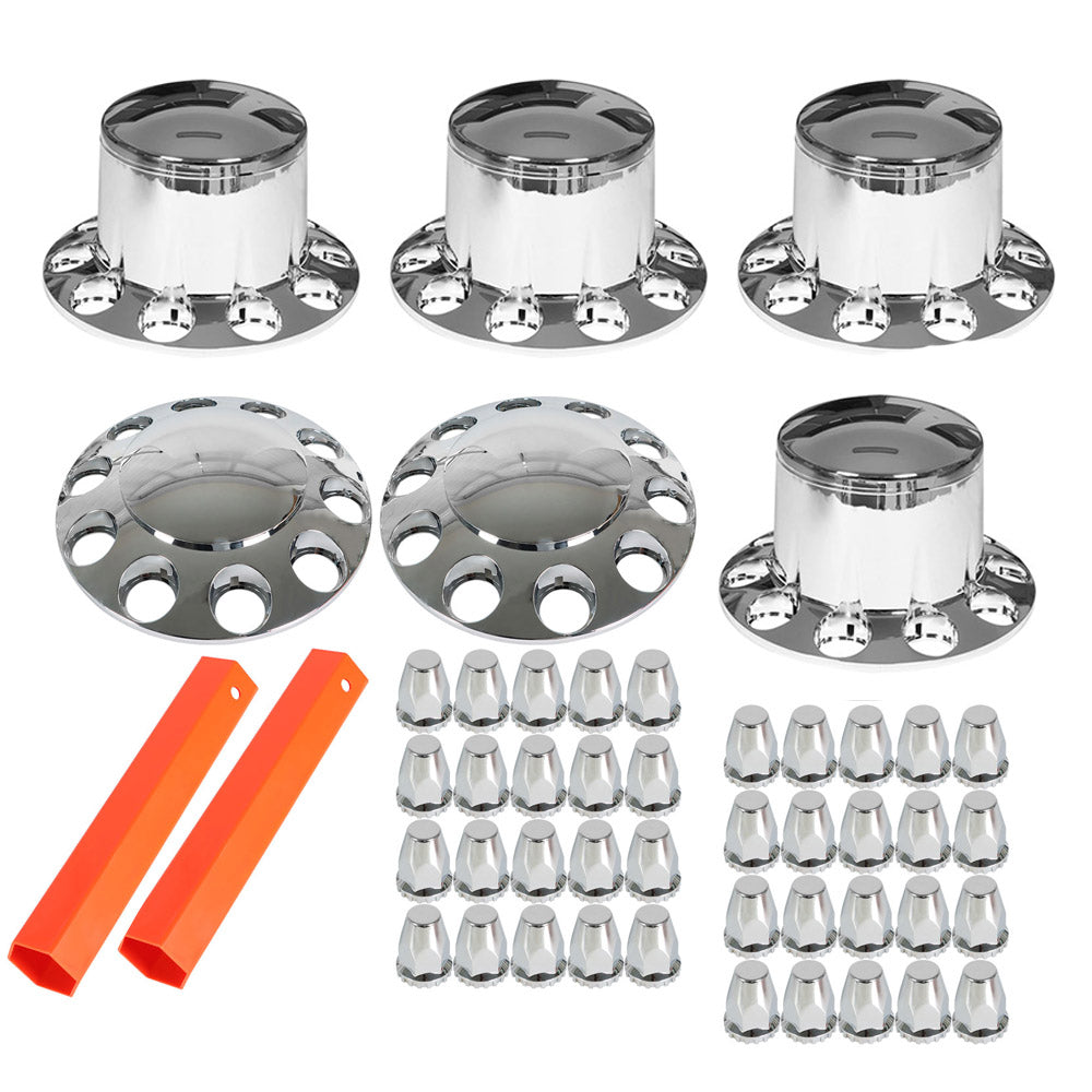 Chrome Front Axle Wheel Cover with Hub Cap 33mm Lug Nuts for Semi Truck Set of 2 Lab Work Auto