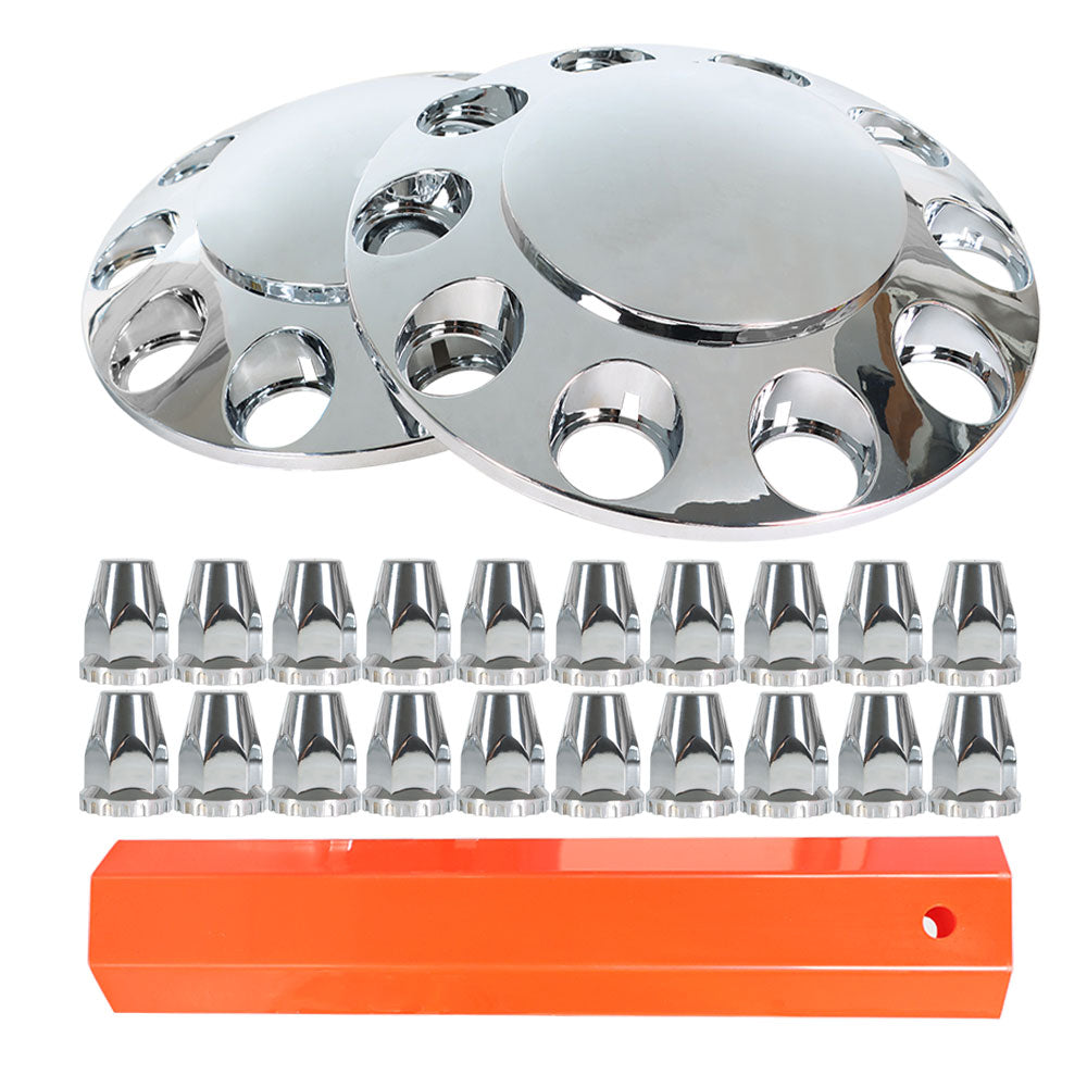 Chrome Front Axle Wheel Cover with Hub Cap 33mm Lug Nuts for Semi Truck Set of 2 Lab Work Auto