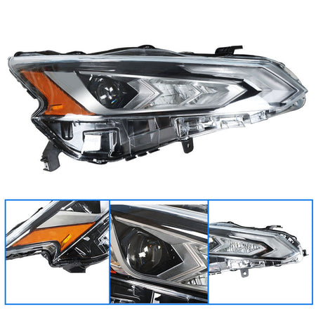 Chrome Housing Headlight Assembly Fit For 2019-2020 Nissan Altima Passenger Side Lab Work Auto