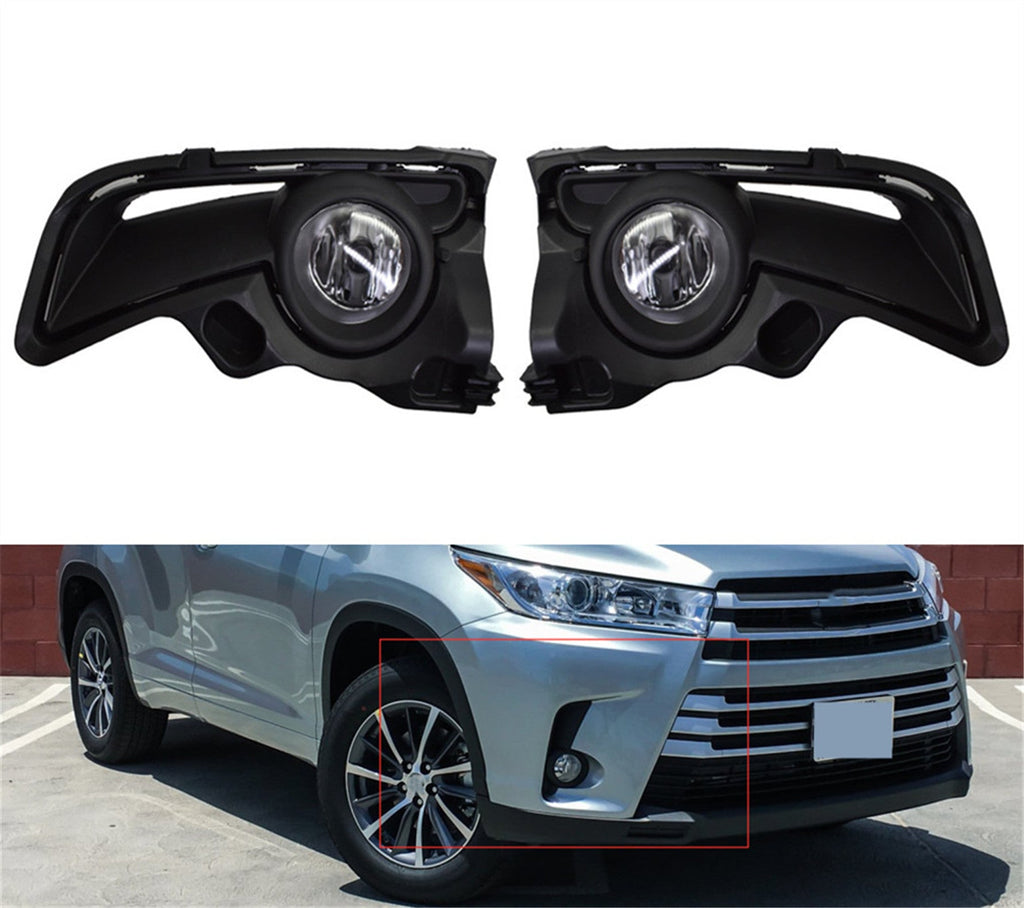 Clear Fog Light Front Bumper Lamps+Wiring+Switch For 17 18 19 Toyota Highlander Lab Work Auto