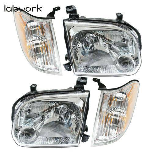 Clear Lens Headlights for 2005 2006 Toyota Tundra 2005-2007 Sequoia Pair Chrome Lab Work Auto