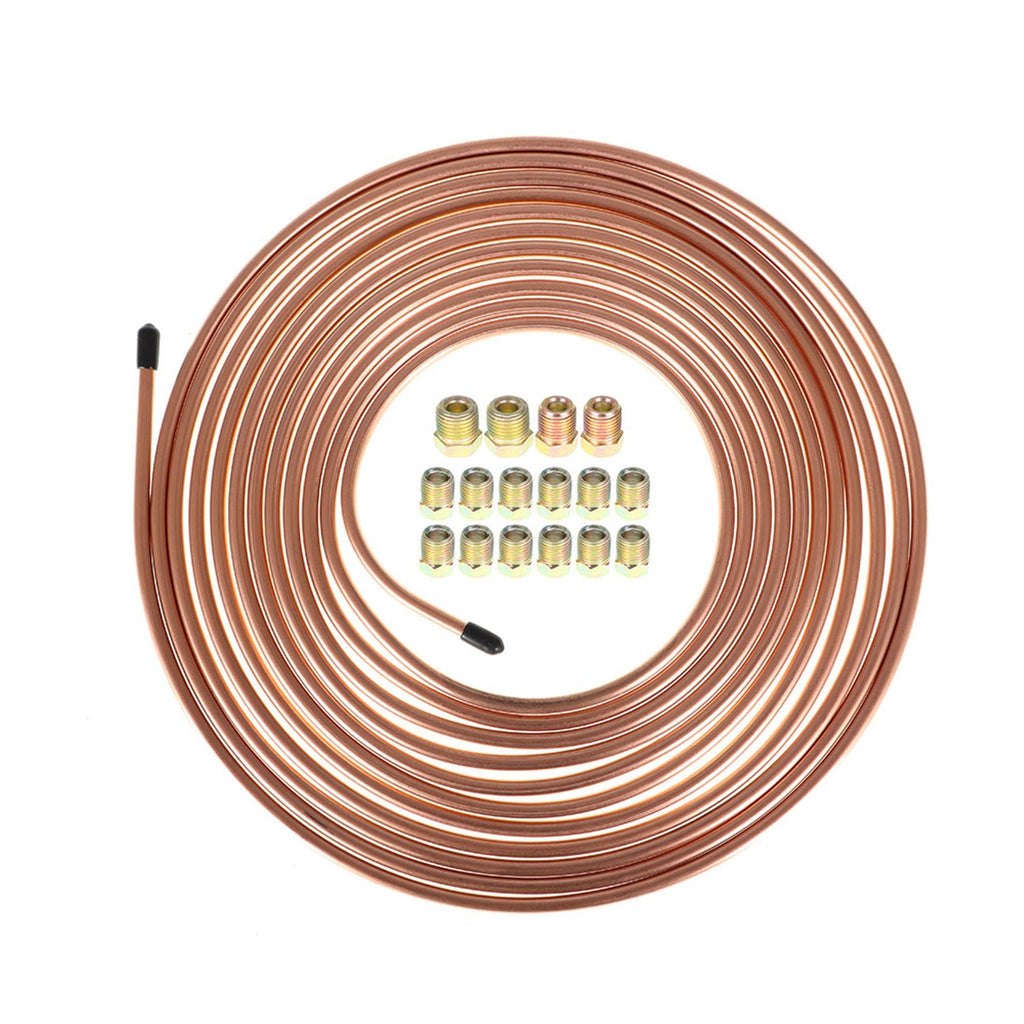 Copper Nickel Brake Line Tubing Kit 1/4 OD 25 Ft Coil Roll & 16 Fittings Lab Work Auto